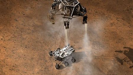 Đồ hoạ mô phỏng tàu Curiosity hạ cánh.