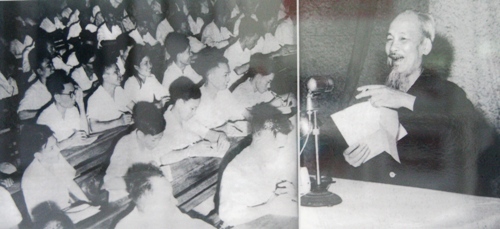 Bút tích đề tặng của Chủ tịch Hồ Chí Minh trong cuốn sổ vàng của Trường Đảng Nguyễn Ái Quốc 9/1949