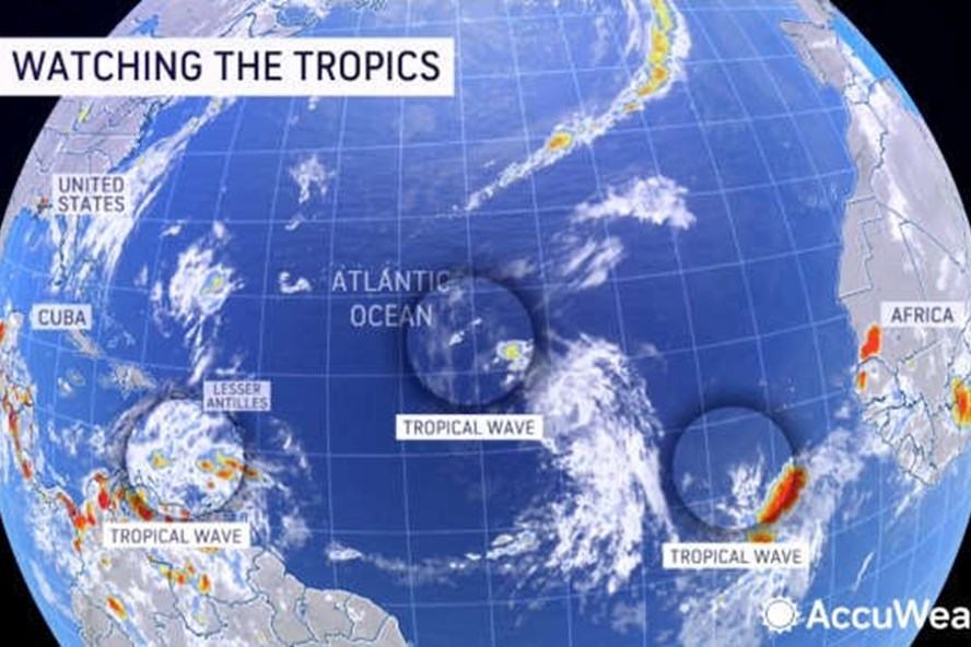 Bão số 9, 10, 11 xuất hiện cùng lúc ở Đại Tây Dương