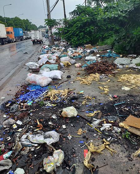 Bãi rác lớn gây ô nhiễm bên cầu vượt Sóng Thần