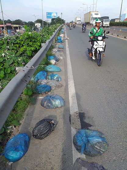 Nhếch nhác, ô nhiễm rác thải trên cầu vượt Sóng Thần