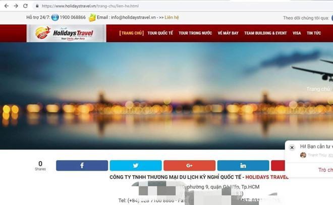 Trang web công ty Holidays Travel /// ẢNH CHỤP MÀN HÌNH