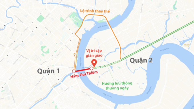 5 giờ kẹt xe do sập giàn giáo trước hầm Thủ Thiêm