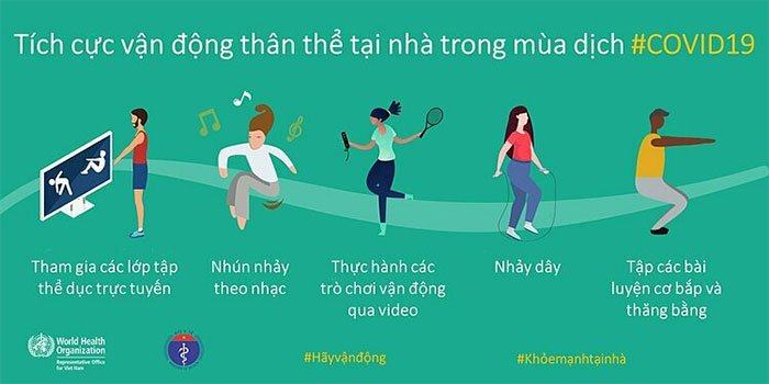 Nhiều bài tập thích hợp tại nhà như nhảy dây, nhún theo điệu nhạc, các bài luyện cơ bắp và thăng bằng...