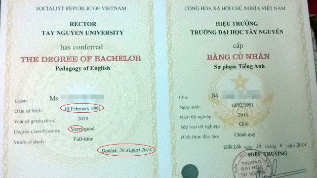 Bằng đại học sai chính tả