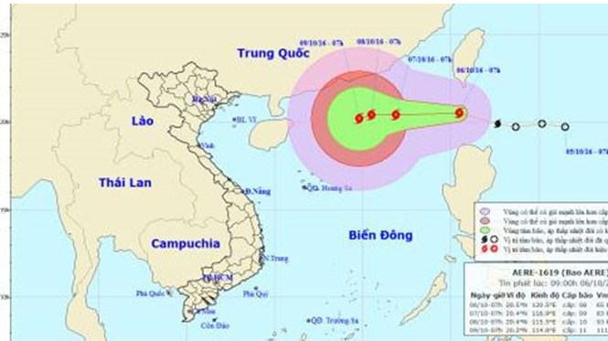 Dự báo đường đi của cơn bão số 6 /// Ảnh Trung tâm dự báo khí tượng thuỷ văn T.Ư