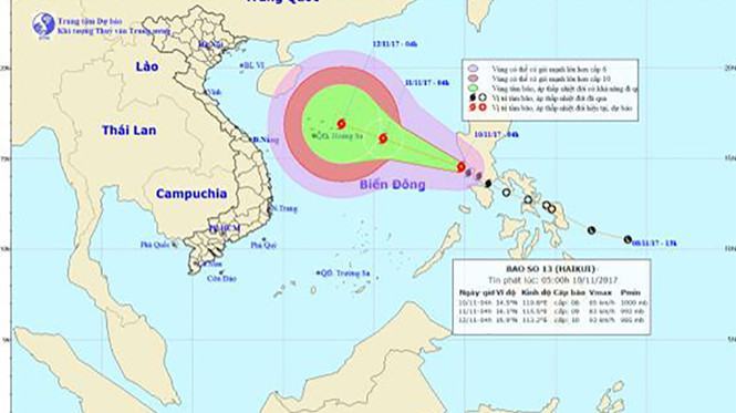 Bản đồ dự báo đường đi của cơn bão số 13 /// Ảnh Trung tâm dự báo khí tượng thuỷ văn trung ương