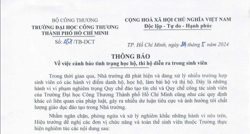 Trường ĐH cảnh báo nguy cơ buộc thôi học với sinh viên học và thi hộ