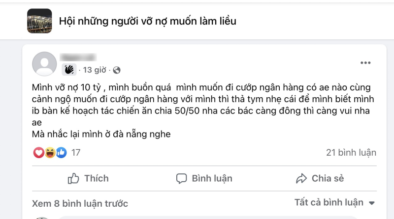 Cảnh báo trào lưu lên Hội những người vỡ nợ muốn làm liều rủ nhau đi cướp  - ảnh 4