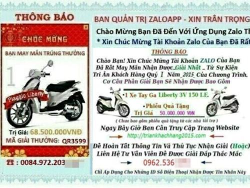 Chiêu lừa trúng thưởng qua tài khoản Zalo