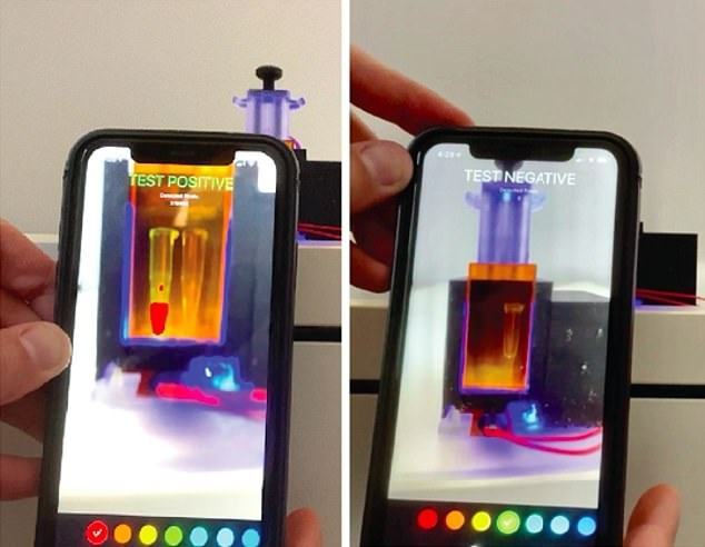 Ngoài việc quan sát bằng mắt thường, các nhà phát triển thiết kế một ứng dụng điện thoại giúp người dùng có thể đọc kết quả từ thiết bị /// Ảnh chụp màn hình Daily Mail