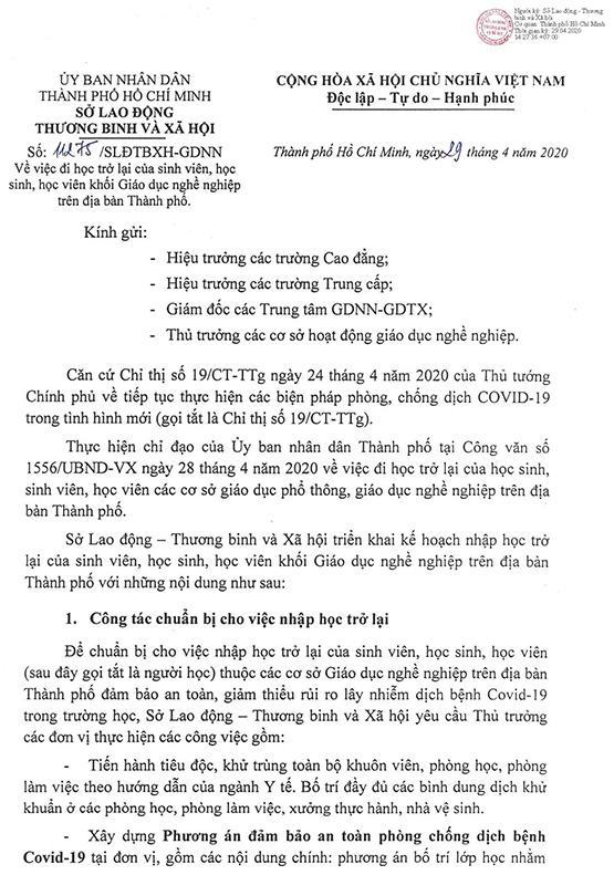 TP.HCM: HS-SV giáo dục nghề nghiệp học lại từ 11-5