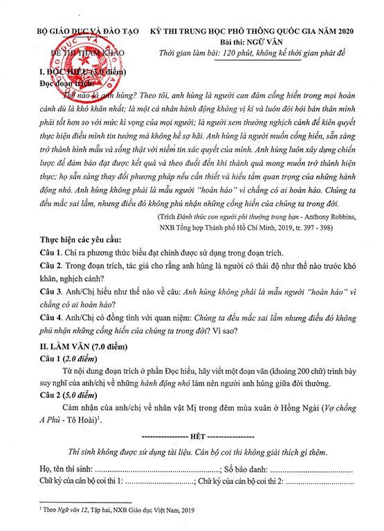 Bộ GD-ĐT công bố đề tham khảo kỳ thi THPT quốc gia 2020