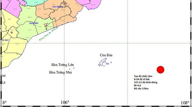 Động đất 4,6 độ Richter ngoài khơi Nam Bộ