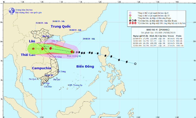 Dự báo thời tiết hôm nay 29.8.2019: Tin bão khẩn cấp, bão số 4