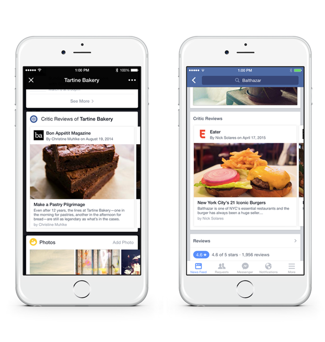 Facebook bổ sung thêm tính năng đánh giá các nhà hàng