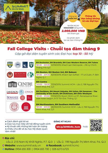 “Fall College Visits” – Chuỗi tọa đàm Tháng 9 cung cấp thông tin học bổng “khủng” từ các ĐH TOP 10-50 Mỹ!