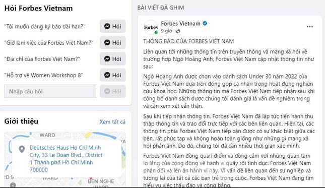 Forbes Việt Nam lên tiếng vụ Ngô Hoàng Anh được chọn vào danh sách Under 30 gây tranh cãi ảnh 2