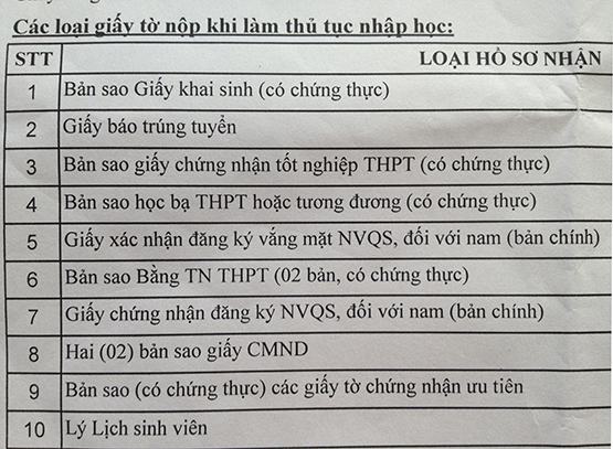 Hồ sơ nhập học theo quy định nào?