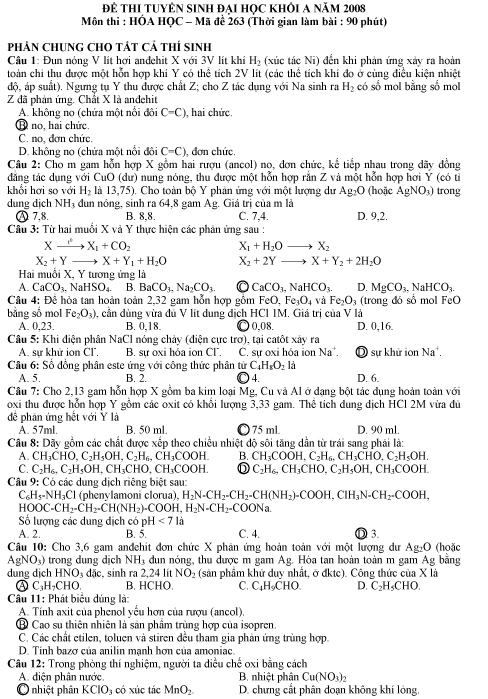Gợi ý giải đề thi môn Hoá học