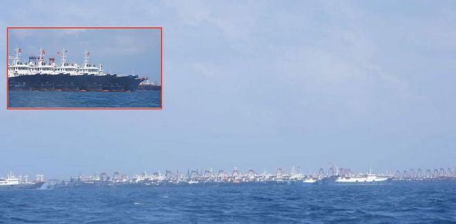 Hình ảnh các tàu dân binh Trung Quốc dàn hàng gần đá Ba Đầu  /// NTF-WPS