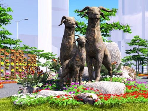 Hình tượng dê núi Ninh Bình tại đường hoa Tết Ất Mùi