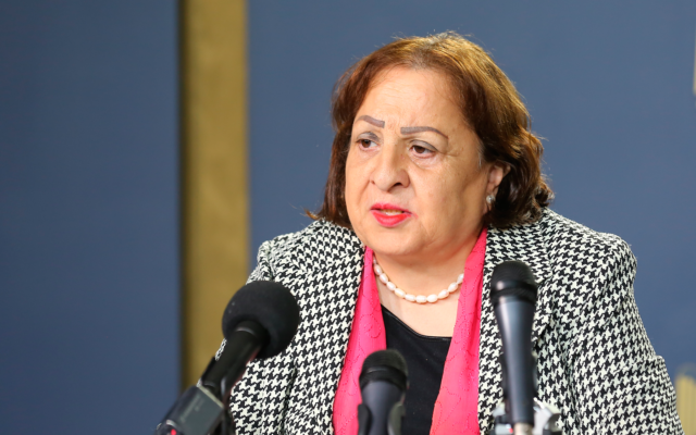 Bộ trưởng Y tế Palestine Mai al-Kaila /// Chụp màn hình The Times of Israel