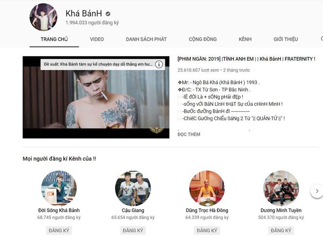 Kênh YouTube hơn 2 triệu lượt theo dõi của Khá BảnH biến mất - ảnh 2