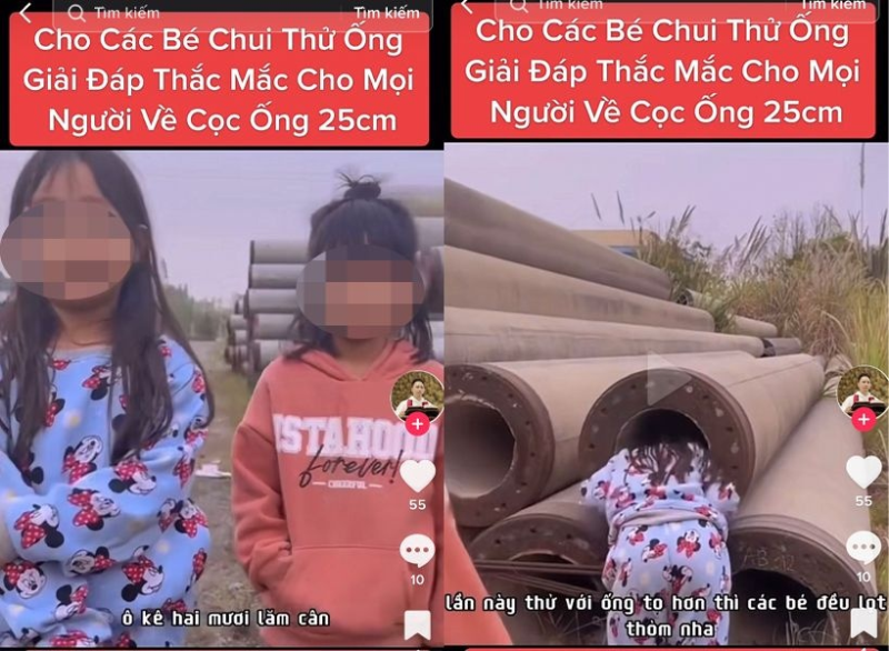 Lên án TikToker làm clip kêu trẻ nhỏ chui thử vào ống cọc bê tông xem có lọt hay không - ảnh 1