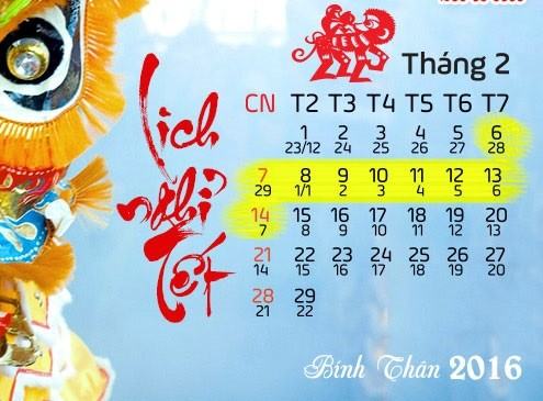 Tết Nguyên đán 2016 được nghỉ 9 ngày