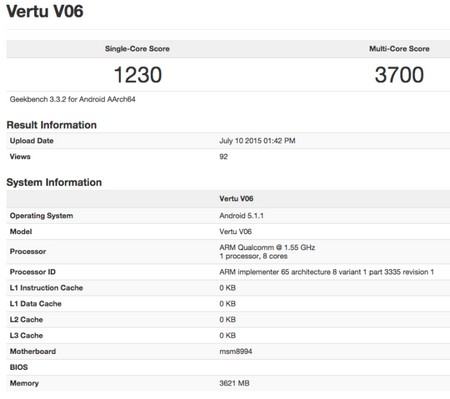 Hình ảnh cấu hình của Vertu V06 bị rò rỉ trên công cụ Geekbench