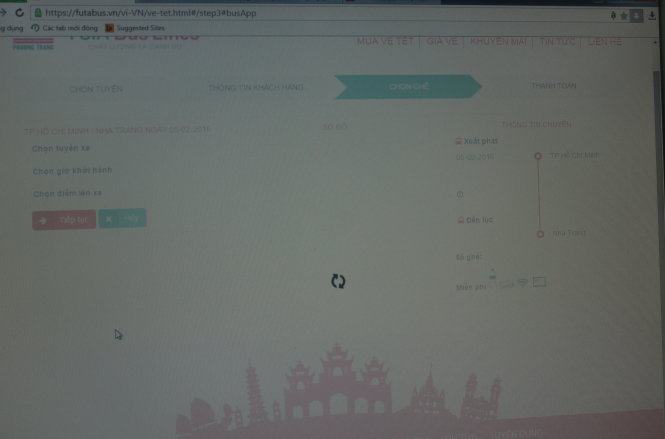 
			Trang Web bán vé xe của Công ty Phương Trang quá tải vào sáng 15-1. Ảnh Đức Phú.
			