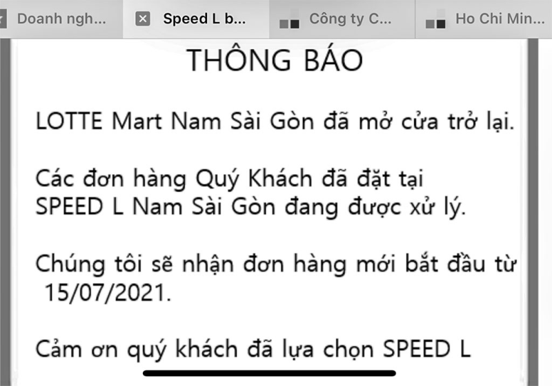 Kênh bán hàng online của Lotte Mart chỉ đến ngày 15.7 mới nhận đơn hàng mới Ảnh: chụp màn hình