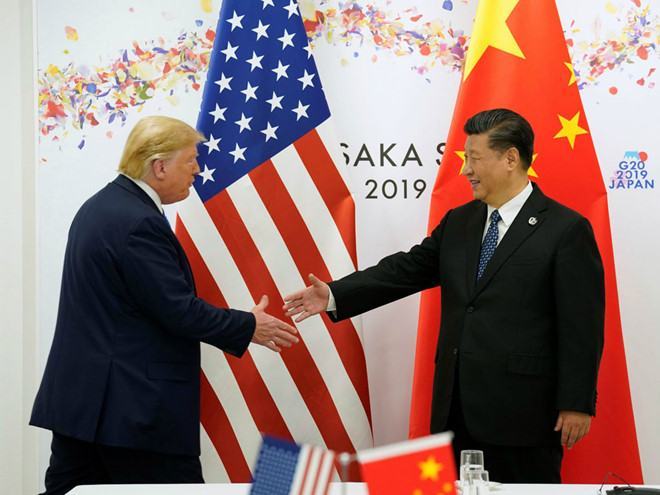 Tổng thống Mỹ Donald Trump và Chủ tịch Trung Quốc Tập Cận Bình tại Osaka tháng 6.2019 /// Reuters