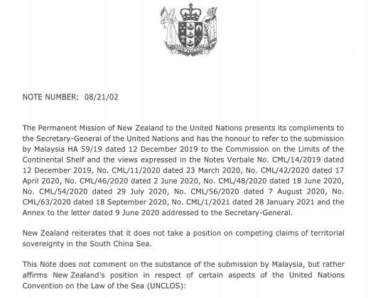 New Zealand gửi công hàm về Biển Đông lên Liên Hiệp Quốc