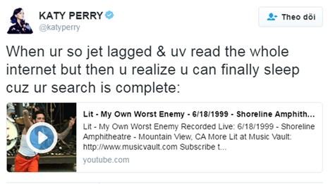 Cô nói rằng mình bị “jet lag” (trạng thái mệt mỏi sau chuyến bay dài và thay đổi múi giờ) - Ảnh: Chụp màn hình Twitter NV