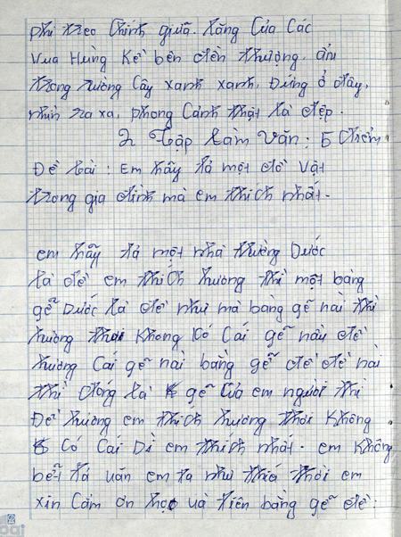 B&agrave;i văn của một học sinh lớp 9, Trường THCS Li&ecirc;n Trung, H&agrave; Nội.