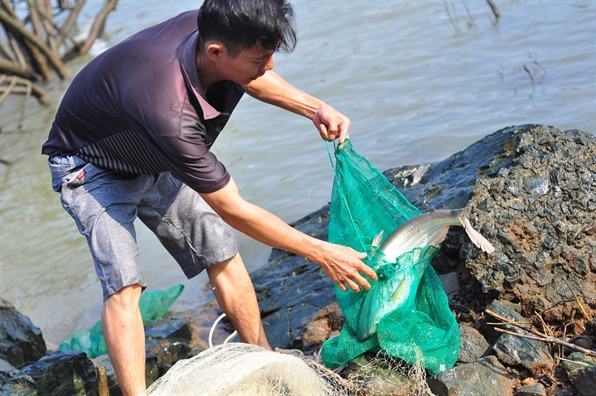 Nguoi dan do xo di bat ca khung khi thuy dien Tri An ngung xa lu