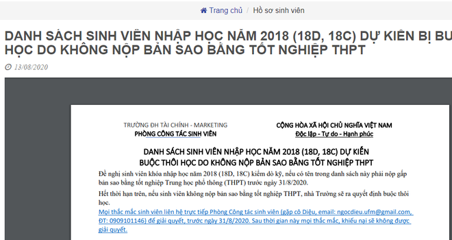 Nhiều sinh viên sẽ bị buộc thôi học vì thiếu bằng tốt nghiệp THPT