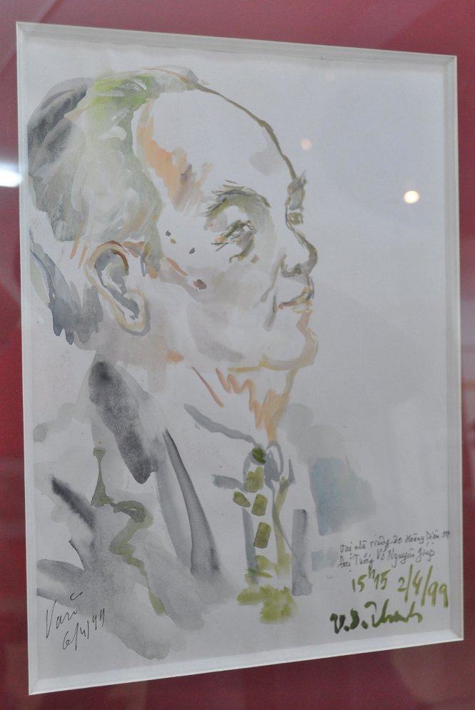 Bức họa Đại tướng Võ Nguyên Giáp được họa sĩ Văn Dương Thành vẽ tại nhà riêng của Đại tướng, 30 Hoàng Diệu, Hà Nội, năm 1999