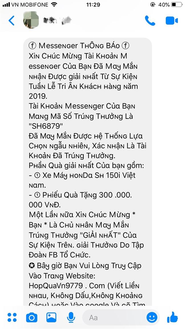 Những tin nhắn khiến người dùng Facebook, Zalo… mất hàng chục triệu đồng trong vài phút