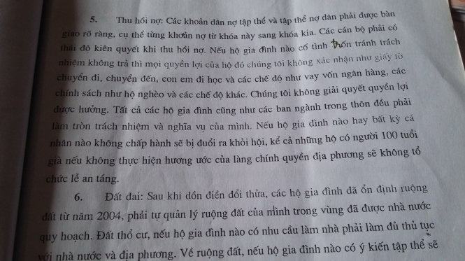 Nội dung trong mục 5 về việc thu hồi nợ ghi trong “Hương ước làng Chùa” 