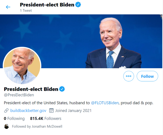 Ông Biden tiếp nhận tài khoản twitter tổng thống Mỹ