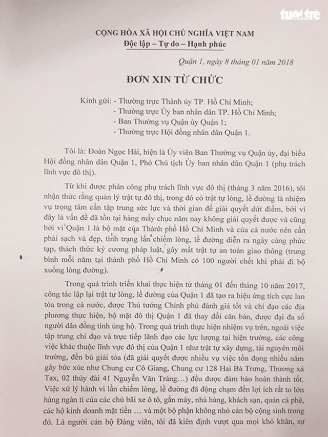 Ông Đoàn Ngọc Hải nộp đơn từ chức - Ảnh 2. Ông Đoàn Ngọc Hải nộp đơn từ chức - Ảnh 2.