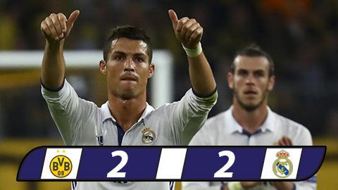 Real chia điểm Dortmund trong ngày Ronaldo ghi bàn thứ 95 ở Champions League