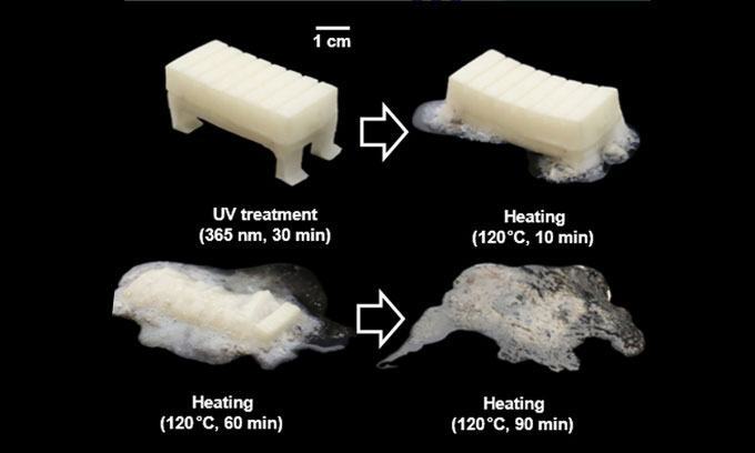 Quá trình robot phân hủy ở 120 độ C sau khi tiếp xúc với ánh sáng cực tím