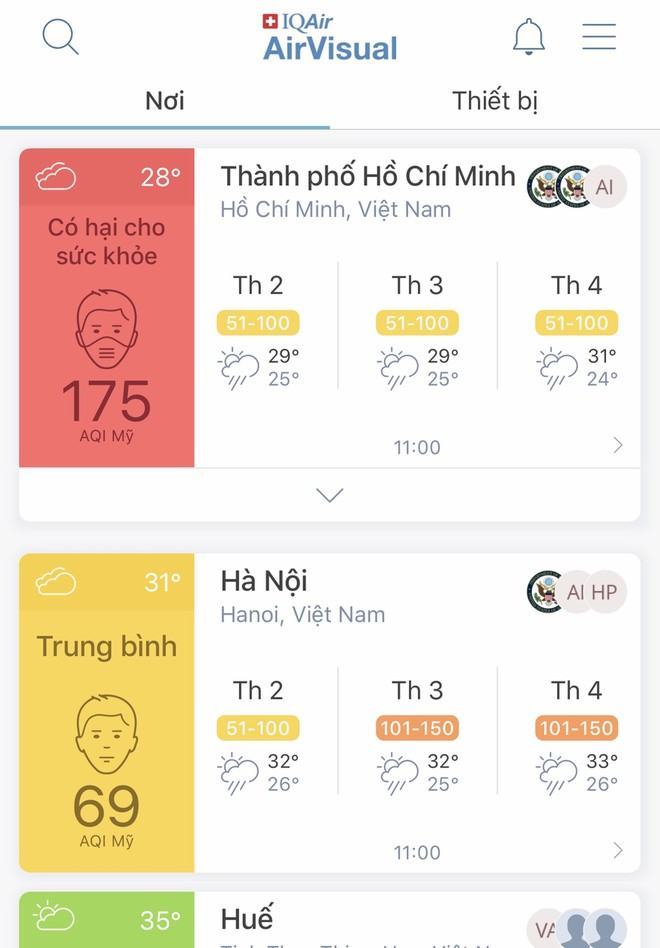 TP.HCM có chỉ số ô nhiễm không khí ở mức không tốt cho sức khỏe con người /// Ảnh chụp màn hình