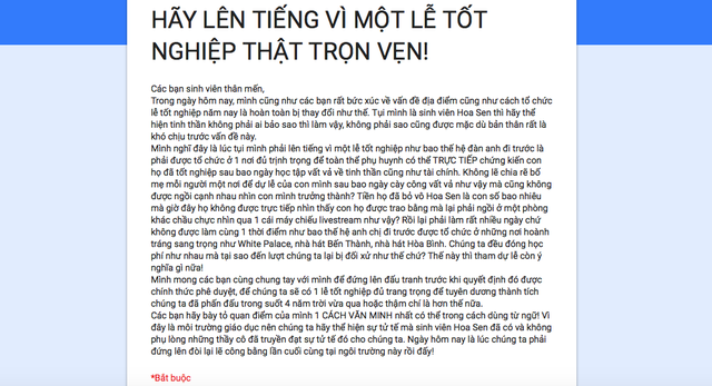 Sinh viên phản ứng vì nhà trường có kế hoạch tổ chức lễ tốt nghiệp ngay tại trường