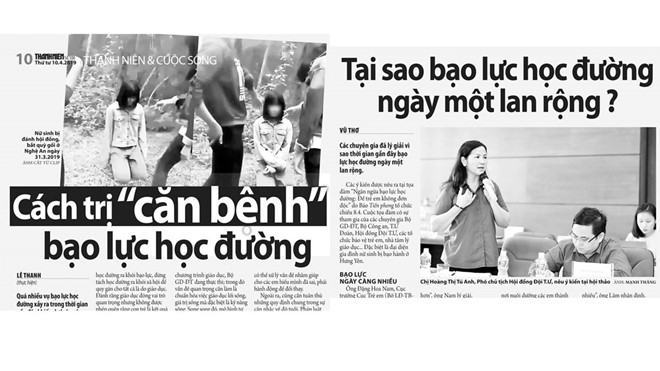 Thời gian gần đây tình trạng bạo lực học đường diễn ra nghiêm trọng