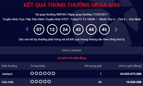 Thêm người trúng số Vietlott hơn 43 tỷ đồng